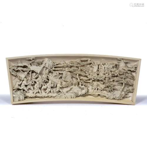 Canton ivory brush rest Chinese, circa 1870 well carved with the presentation of an Emperor to the