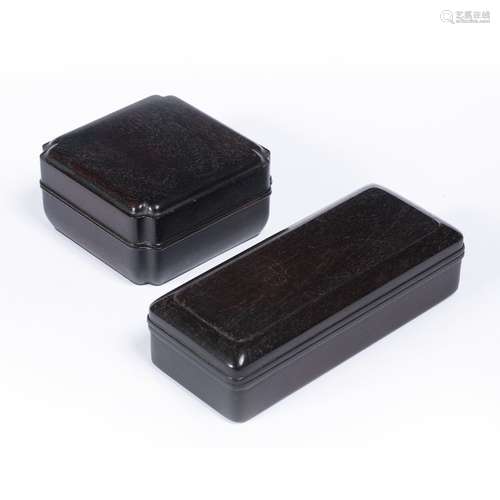 Two Zitan boxes and covers Chinese one of rectangular form and the other of square form the