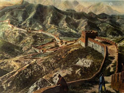 Chromolithograph study Chinese depicting the Great Wall of China 56cm x 75.5cm