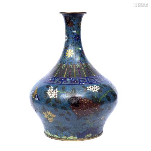 Large cloisonne vase Chinese, 19th Century the body decorated with a floral decoration and birds