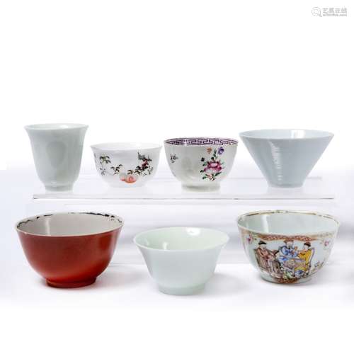 Group of tea bowls Chinese 18th/19th Century including tea bowl painted with scholars, another