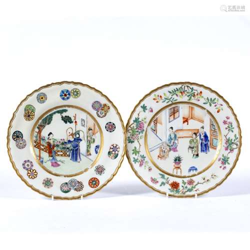 White ground porcelain plate Chinese, early 19th Century scholars and figures in an interior