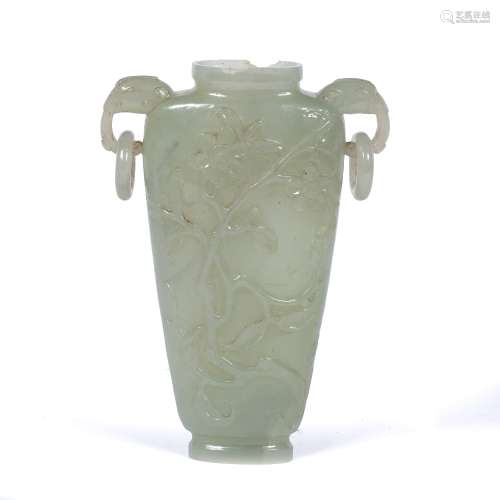 White jade flattened baluster vase Chinese, 19th Century decorated in low relief with birds and