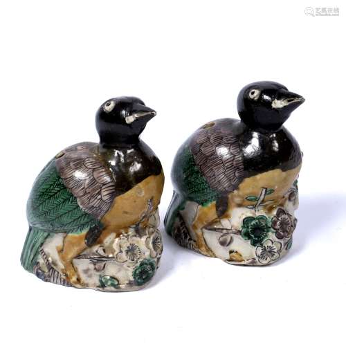 Pair of model chicks Chinese, Kangxi (1662-1722) the young birds crouched on a base with raised