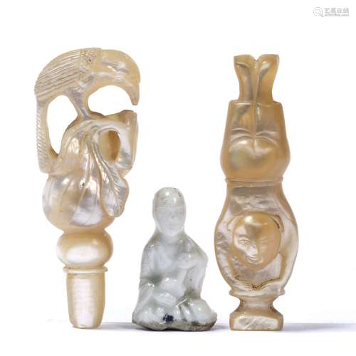 Mother-of-pearl seal Chinese, 19th Century carved as a Chinese youth performing a handstand upon a