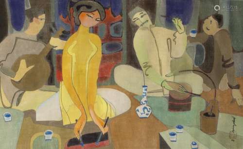 Truong Van Y (1935) Vietnamese interior scene, watercolour, signed and with red seal and dated -