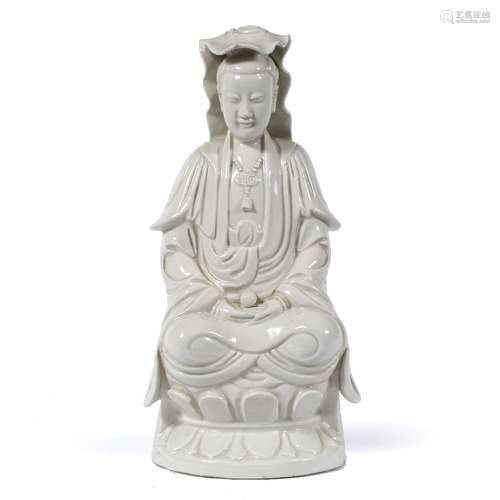 Blanc-de-chine figure of Guanyin Chinese, 18th/19th century modelled with her hands interlocked