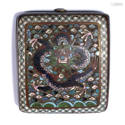 Cloisonne enamel cigarette case Chinese, 1900-1920 decorated panels of a facing five clawed dragon