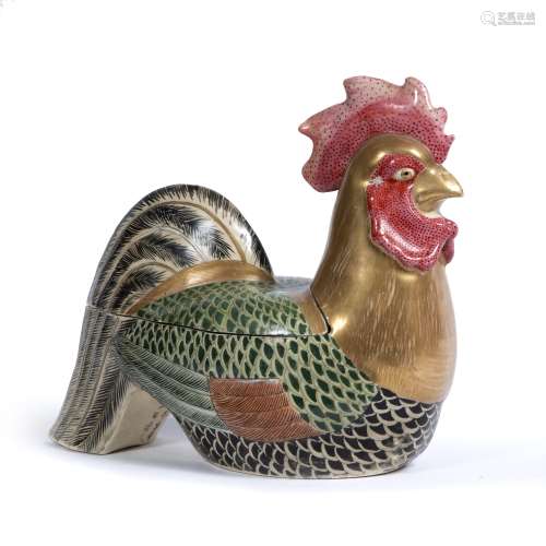 Satsuma cockerel Japanese, late 19th Century the painted bird of bowl form with cover 25cm across