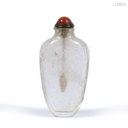 Rock crystal snuff bottle Chinese, 19th Century carved to the sides with bats in flight 6.5cm high