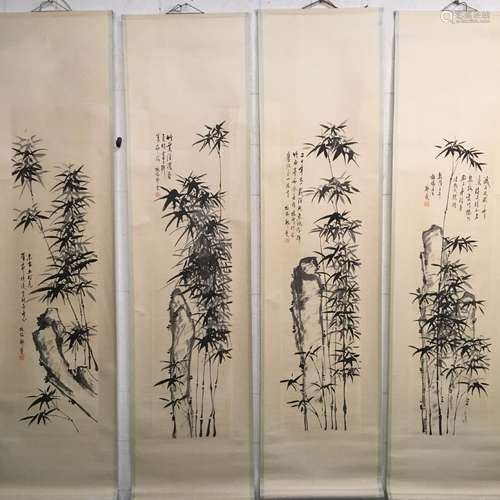 4 Pieces of Chinese Hanging Scroll of 'Bamboo'