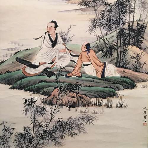 Chinese Hanging Scroll of Figures Painting, Qiu Ying