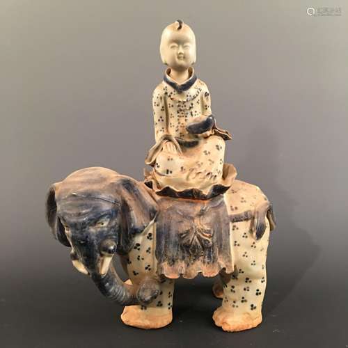 Chinese Blue-White 'Kid on Elephant' Ornament