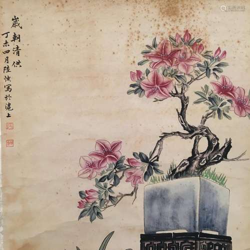 Chinese Hanging Scroll of 'Flowers' Painting, Lu Hui