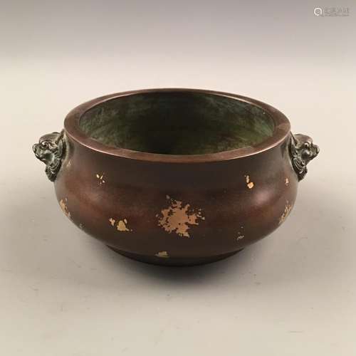 Chinese Brozen Gilt Dots Censer With Beast Head