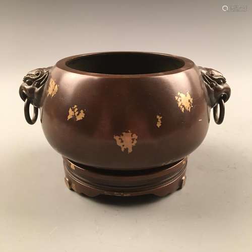 Chinese Bronze Gilt Dots Censer, Double 'Rui Shou'