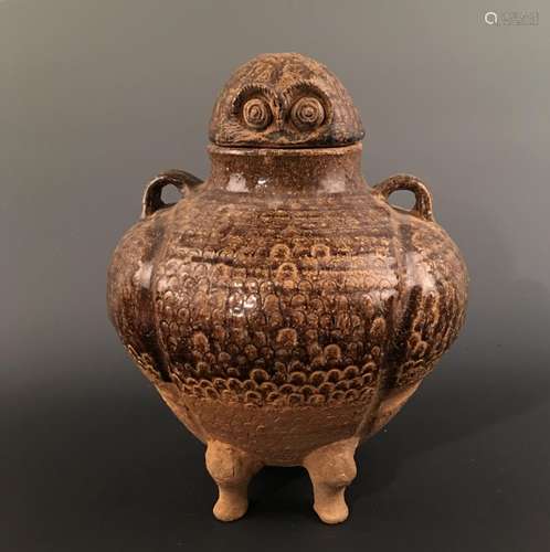 Chinese Celdon Glazed 'Owl' Jar and a Cover