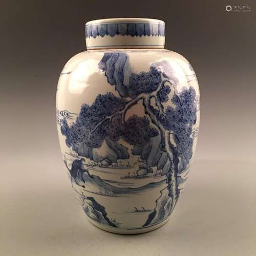 Chinese Blue-White 'Landscape' Jar with Lid