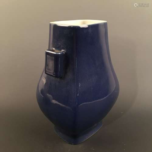 Chinese Blue Glazed Square Bottle Vase, Yongzheng Mark