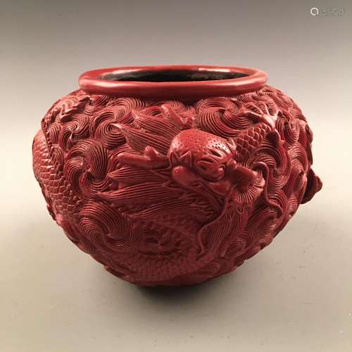 Chinese Dragon Carved Lacquer Jar