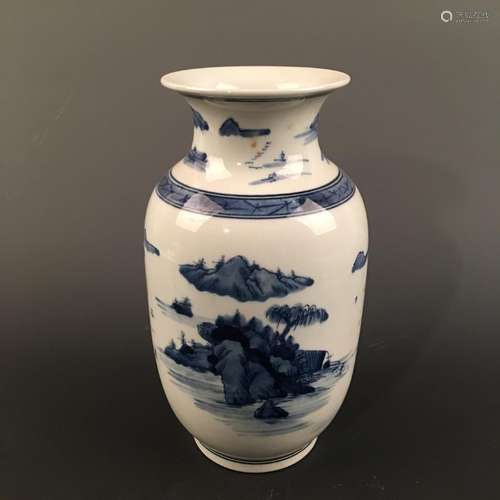 Chinese Blue-White 'Landscape' Vase, Kangxi Mark