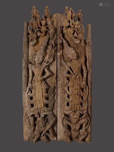 A PAIR OF BURMESE TEMPLE DOORS