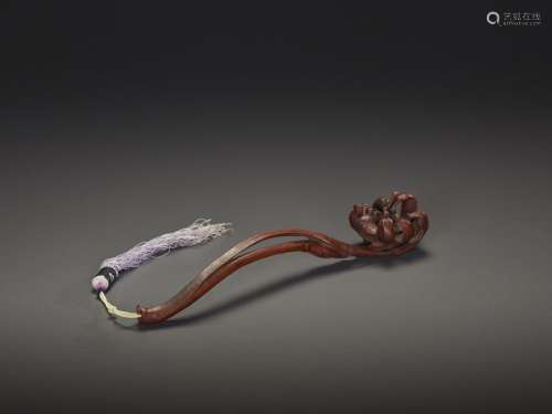 A BAMBOO ROOT ORCHID SCEPTER, 18TH