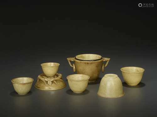 A SET OF SOAPSTONE CUPS, QING