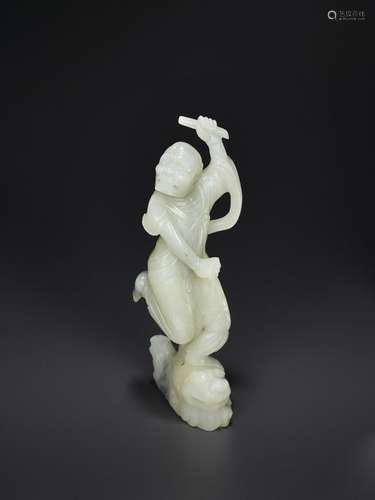 A QING WHITE JADE STATUE OF KUIXING