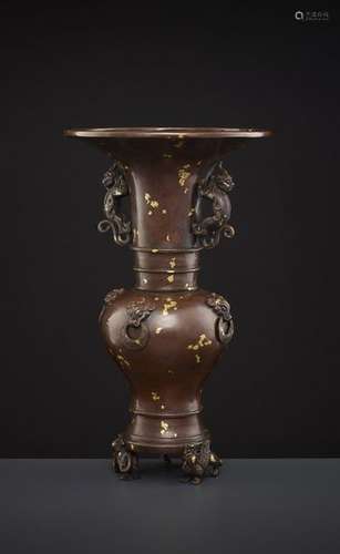 A GILT SPLASHED BRONZE VASE, QING