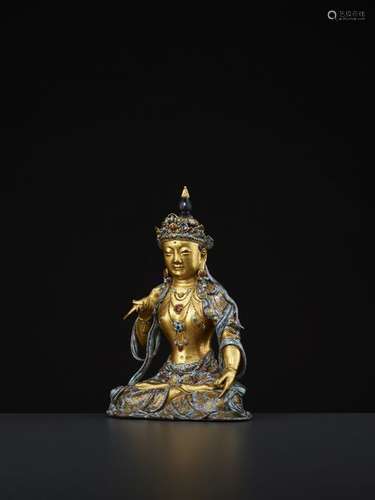 A QING ROBIN'S EGG GLAZED BODHISATTVA