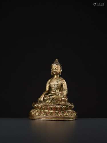 A GILT COPPER BUDDHA SHAKYAMUNI