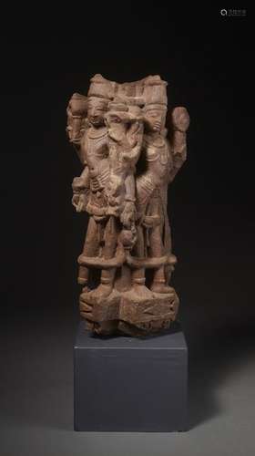 A RARE PILLAR WITH VISHNU AND LAKSHMI