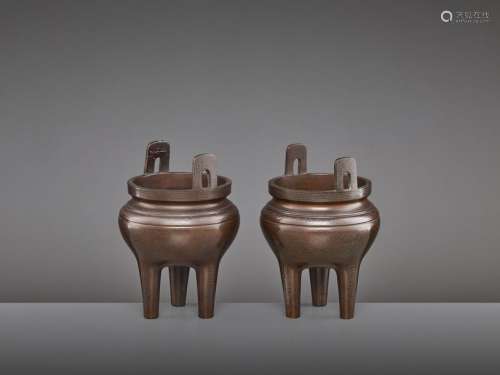 TWO SILVER WIRE BRONZE DING KANGXI