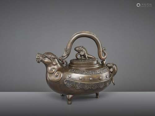 A BRONZE DRAGON EWER, QING