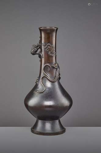 A BRONZE CHILONG BOTTLE VASE, KANGXI