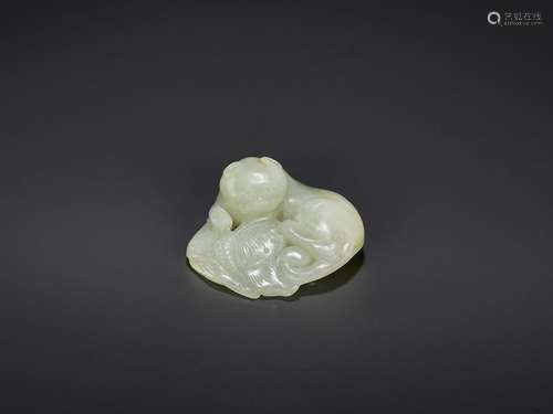 A JADE CAT & BUTTERFLY GROUP QING