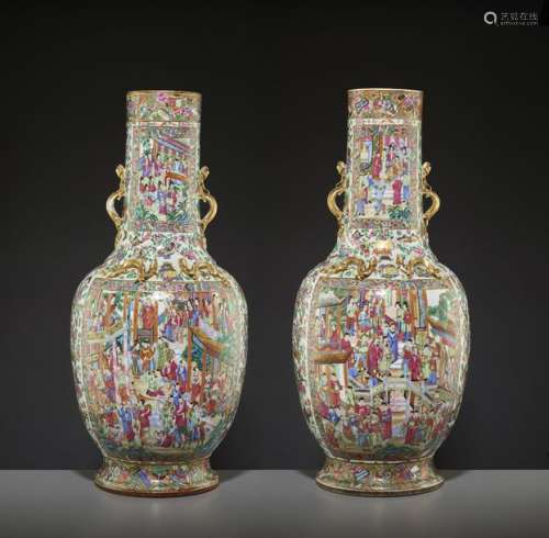 TWO LARGE WATER MARGIN VASES, 1850s