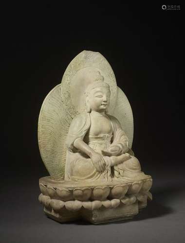 A QING DYNASTY MARBLE BUDDHA