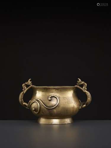 A LARGE CHILONG BRONZE CENSER, QING