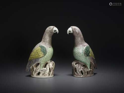 TWO KANGXI PARROTS, MINT CONDITION