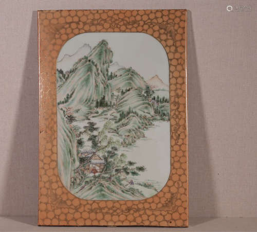 A SHALLOW GLAZE LANDSCAPE PATTERN PORCELAIN PLATE