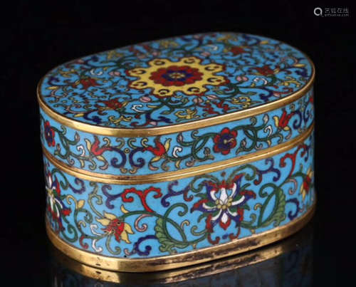 A CLOISONNE CASTED WRAPPED FLORAL PATTERN INK BOX