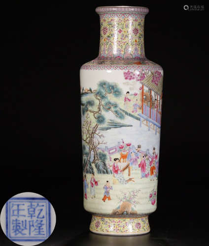 A FAMILLE ROSE CHARACTER STORY PATTERN VASE