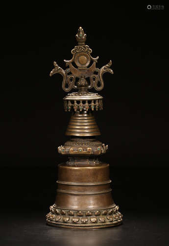 A BRONZE CASTED BUDDHA STUPA