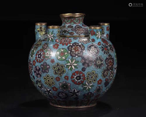 A CLOISONNE CASTED WRAPPED FLORAL PATTERN VASE