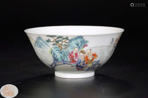 A FAMILLE ROSE CHARACTER STORY PATTERN BOWL