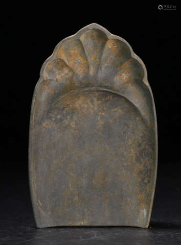 A STONE CARVED LOTUS SHAPED INK SLAB