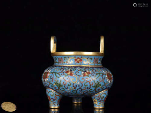 A CLOISONNE CASTED WRAPPED FLORAL PATTERN CENSER