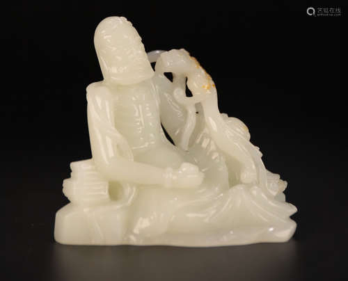 A HETIAN JADE CARVED XIANGLONG LUOHAN BUDDHA